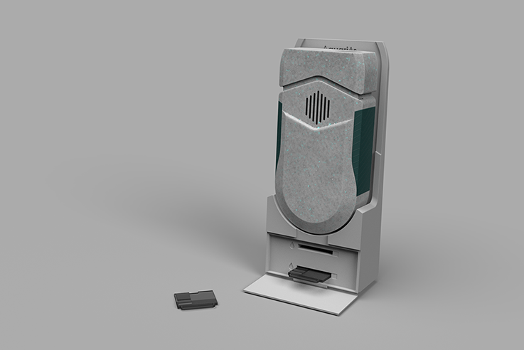 Aquarius on it's charging/ cleaning dock